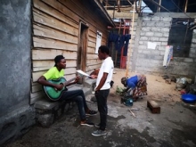 Mandela and Alain practising in the courtyard