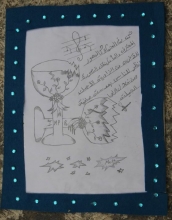 Drawing of broken glasses and poem, Maila Hasso
